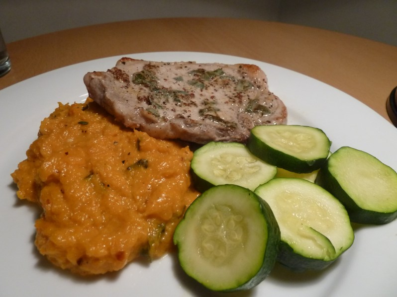 Sage pork chop with butternut squash creamy sage mash