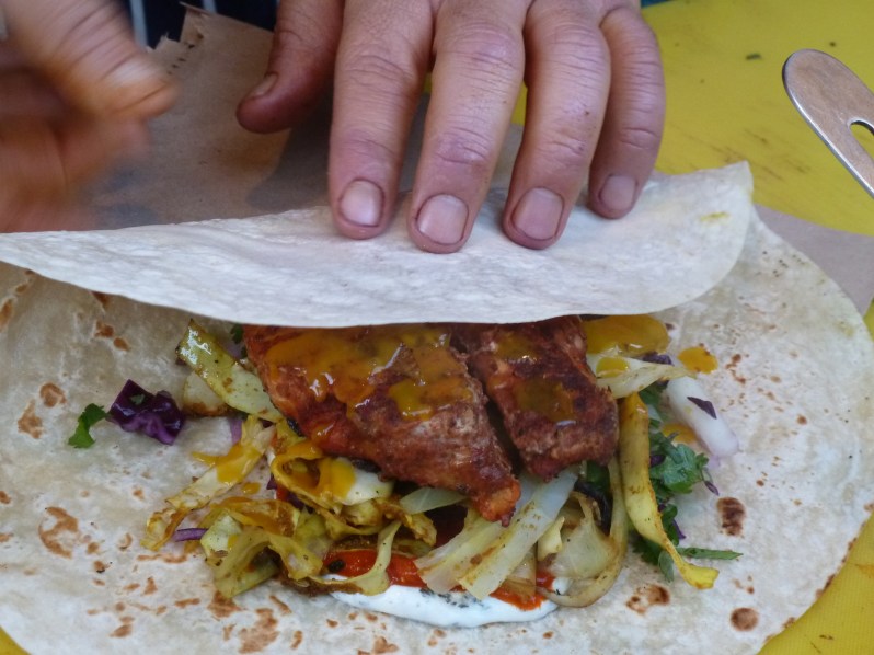 Rolling up the fish masala