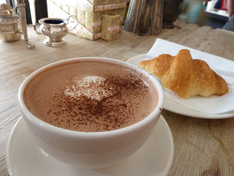 The 'longer' hot chocolate with artful croissant in the background...