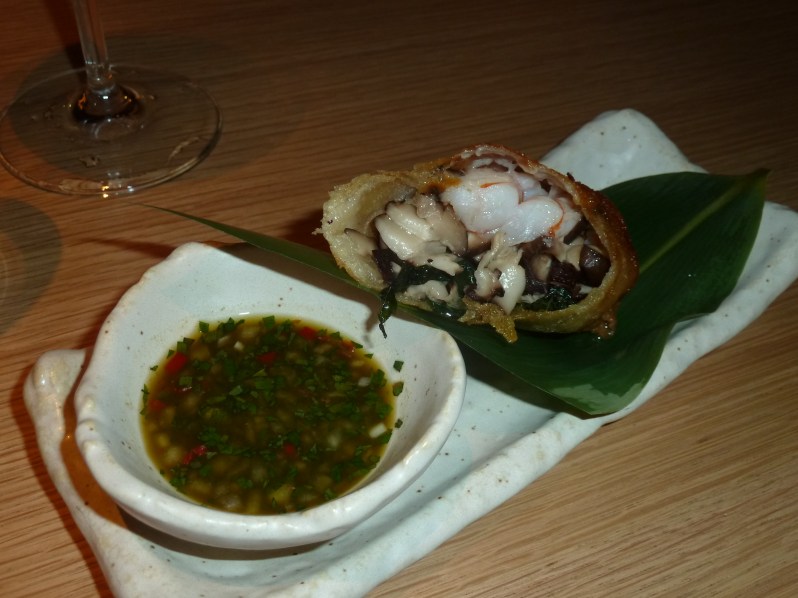 Prawn spring roll, shiitake, yuzu, shiso, ponzu salsa